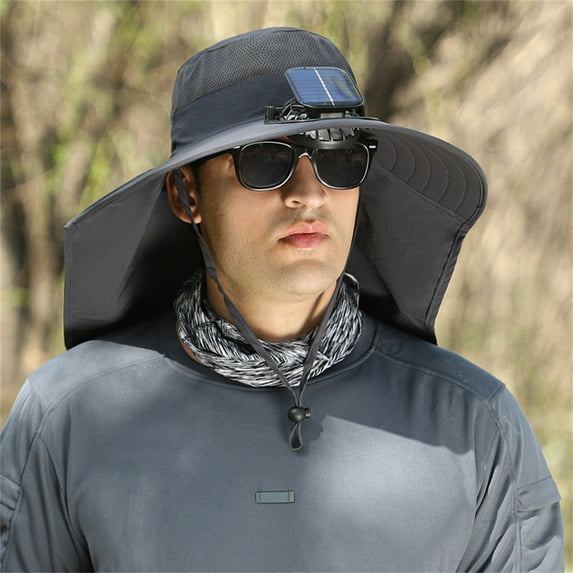 LmnLft Wide Brim Solar Fan Hat, Fishing Hat with Solar-Powered Fan - Adjustable Wide Brim Cooling Cap for Hiking, Gardening & Beach Outdoor Activities