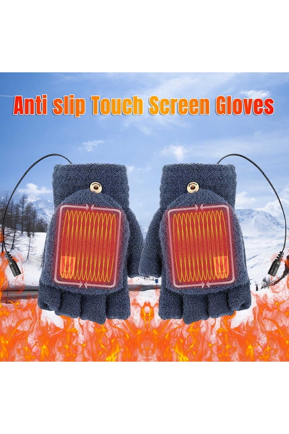 Women's & Men's USB Heated Gloves,USB Hand Warmer Electric Hand Warming Gloves Heated Mittens with Button,Heating Pattern Knitting Wool Design Winter Gift,Navy