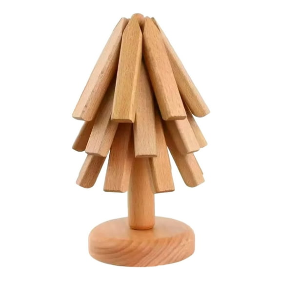 LmnLft Wooden Trivets for Hot Dishes, Black Walnut Trivet Set with Stand, Tree Design Wooden Pot Holders, Heat-Resistant Kitchen Counter Saver for Hot Pans and Cast Iron Cookware