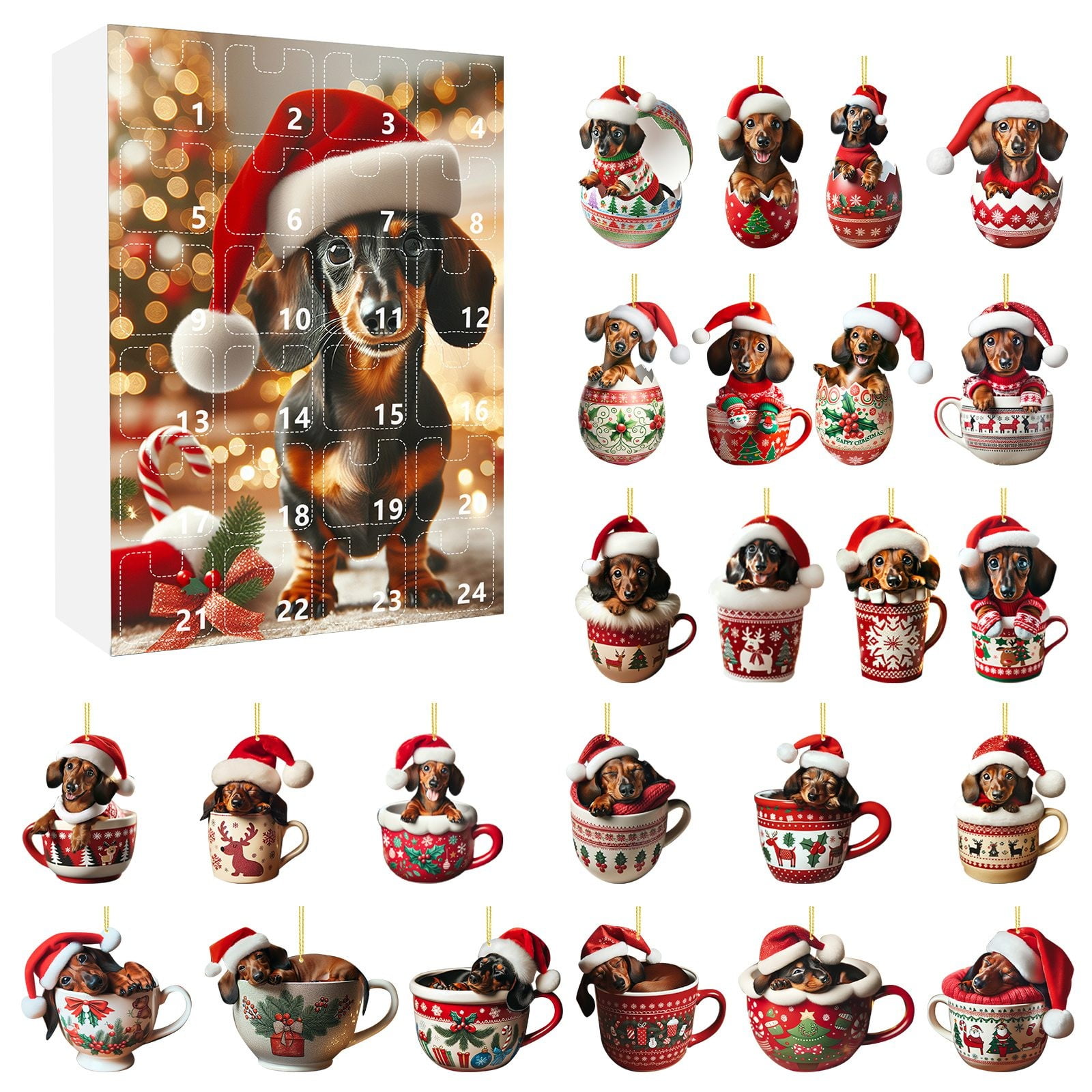 Lmniu 2D Christmas Sausage Dog Home Ornaments 2024 Christmas Holiday