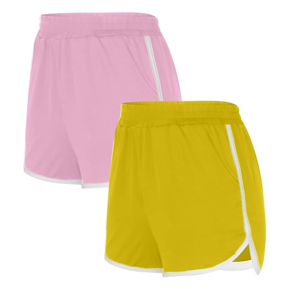 Lmnyox 2 Pack Athletic Shorts for Women Elastic Waist Short Pants Summer Stretchy Running Shorts with Pocket