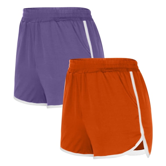 Lmnyox 2 Pack Athletic Shorts for Women Elastic Waist Short Pants Summer Stretchy Running Shorts with Pocket