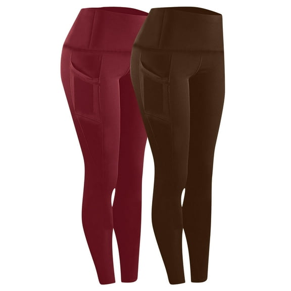 Lmnyox 2 Pack High Waist Leggings for Women Solid Stretchy Yoga Leggings with Pocket Butt Lifting Tights Pants