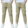 thumbnail image 1 of Lmnyox 2 Pack Joggers for Kids Cotton Linen Elastic Waist Drawstring Athletic Pants Lightweight Casual Sport Pants, 1 of 6