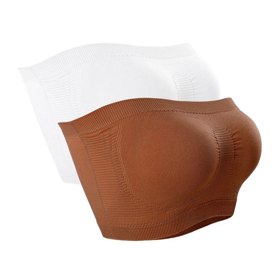 Lmnyox 2 Pack Strapless Bandeau Bras for Women Soft Wireless Seamless Bralettes Comfortable Tube Top