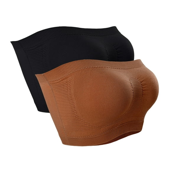 Lmnyox 2 Pack Strapless Bandeau Bras for Women Soft Wireless Seamless Bralettes Comfortable Tube Top