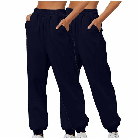 Lmnyox 2 Pack Sweatpants for Women Baggy Elastic Waist Cinch Bottom Joggers Casual Athletic Long Pants with Pocket