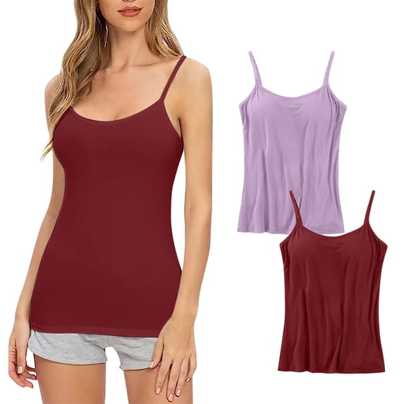 Lmnyox 2 Pack Women's Camisole Soft Comfortable Adjustable Spaghetti Strap Undershirt Breathable Tank Tops with Built in Bra