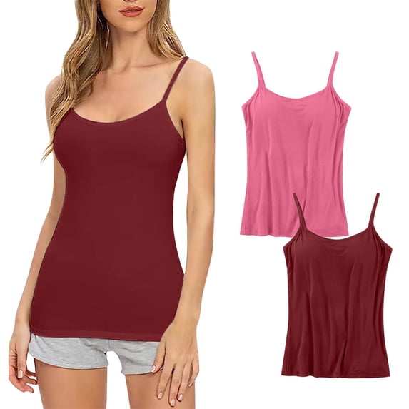 Lmnyox 2 Pack Women's Camisole Soft Comfortable Adjustable Spaghetti Strap Undershirt Breathable Tank Tops with Built in Bra