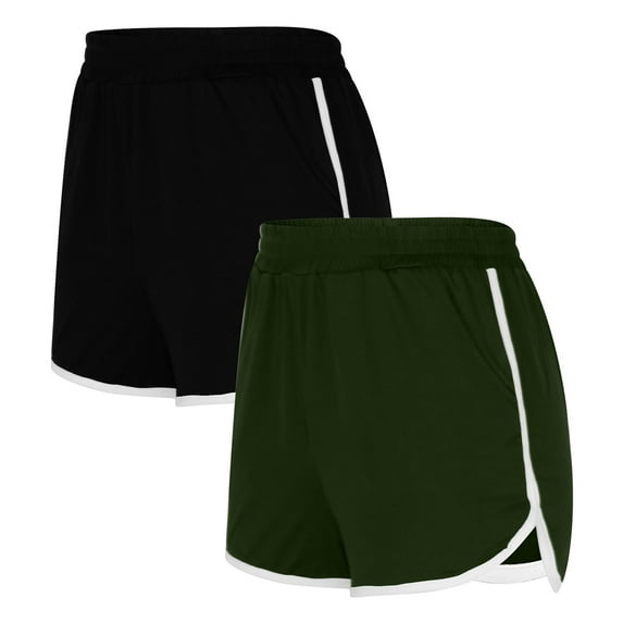Lmnyox 2 Pack Women's Running Shorts Elastic Waist Sport Shorts with Pocket Lightweight Athletic Short Pants