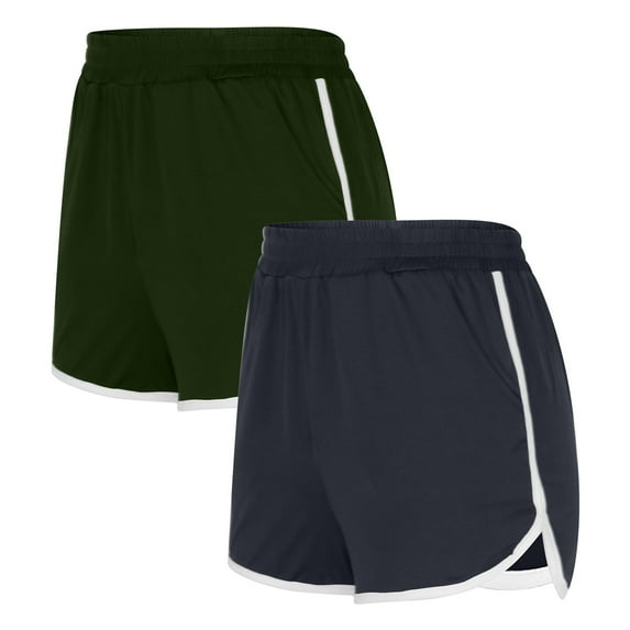 Lmnyox 2 Pack Women's Running Shorts Elastic Waist Sport Shorts with Pocket Lightweight Athletic Short Pants
