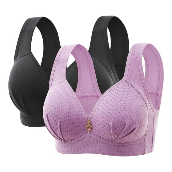 Lmnyox 2 Pack Women's V Neck Wireless Bras Comfort Full Coverage Bralettes Push Up T Shirt Bras,available in Multi Packs