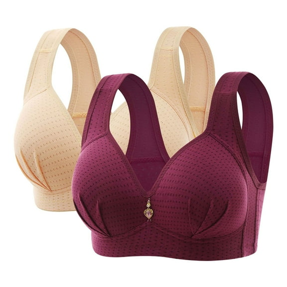 Lmnyox 2 Pack Women's V Neck Wireless Bras Comfort Full Coverage Bralettes Push Up T Shirt Bras,available in Multi Packs
