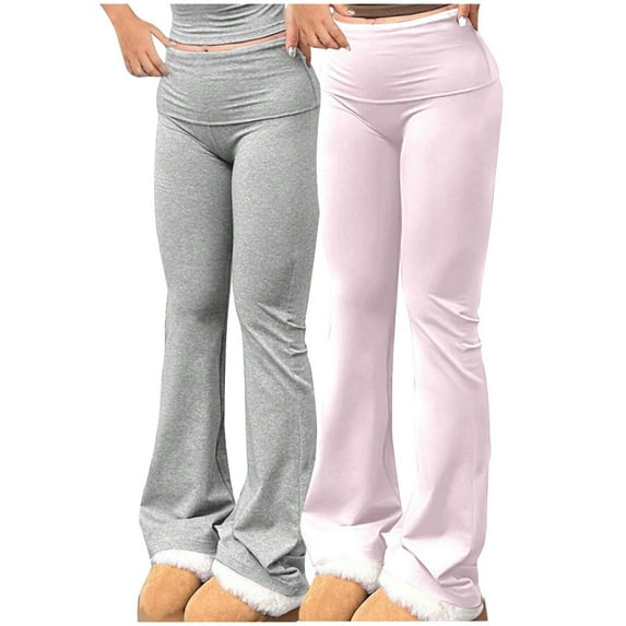 Lmnyox 2 Pack Yoga Pants for Women Elastic Waist Flare Leg Slim Sport Trousers Casual Athletic Workout Pants