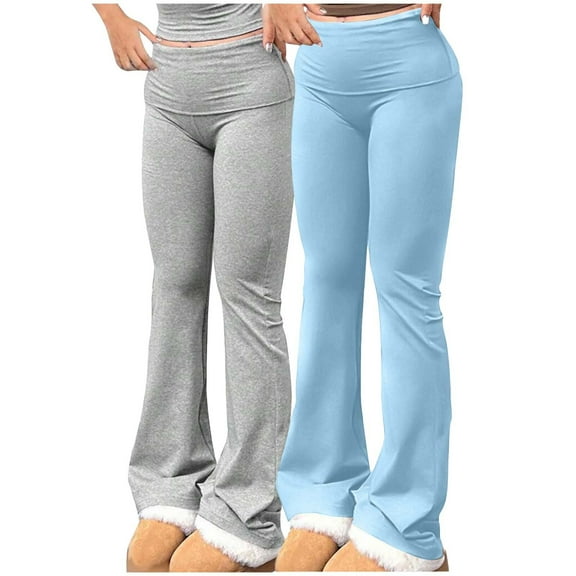 Lmnyox 2 Pack Yoga Pants for Women Elastic Waist Flare Leg Slim Sport Trousers Casual Athletic Workout Pants