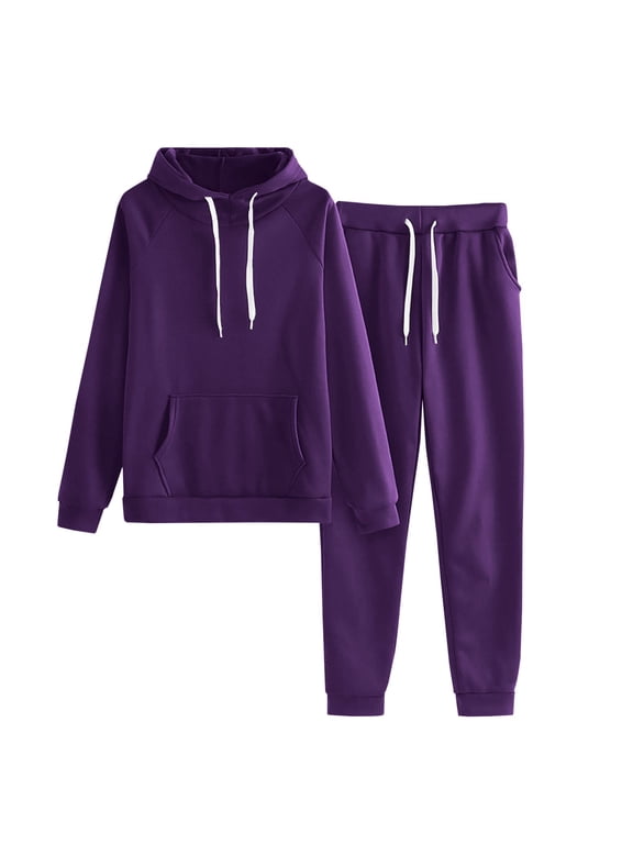 2 Piece Outfits for Women Long Sleeve Drawstring Hoodies Sweatpants Tracksuit Set with Pocket Activewear