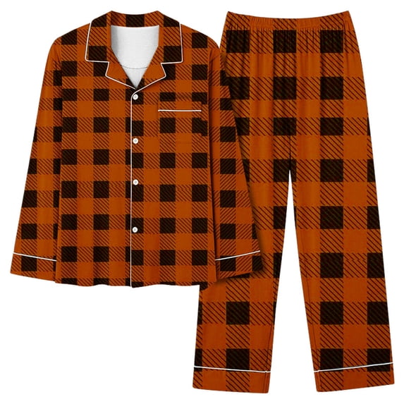 Lmnyox 2 Piece Pajama Set for Women Soft Print Long Sleeve Button Down Shirts Long Pants Casual Sleepwear