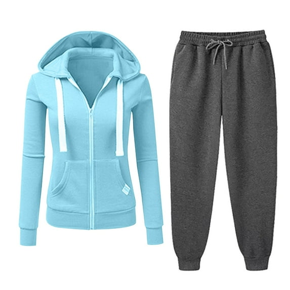 Lmnyox 2 Piece Sweatsuit for Women Long Sleeve Full Zipper Hoodies and Joggers Set with Pocket Tracksuit Outfits
