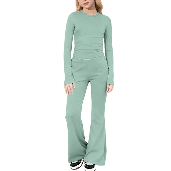 Lmnyox 2 Pieces Outfits for Girls Blouses and Flare Pants Sets Casual Clothing Sets for 8-12 Years