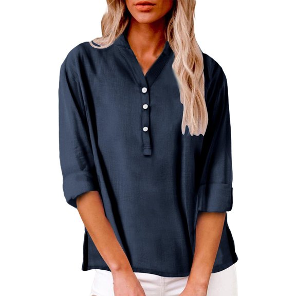 Lmnyox 3/4 Length Sleeve Shirts Women's Casual Button V Neck Blouses 2025 Fashion Summer Beach Tops Clothes