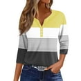 thumbnail image 1 of Lmnyox 3/4 Sleeve Shirts for Women Color Block Button V Neck Casual Blouses Dressy Fashion Tops Clothes, 1 of 5
