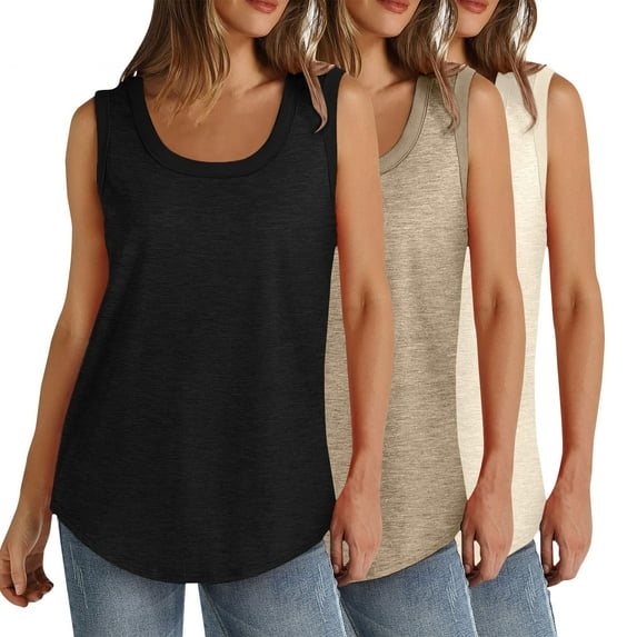 Lmnyox 3 Pack Basic Tank Tops for Women Sleeveless Crew Neck T Shirt Loose Casual Shirts Summer Tops