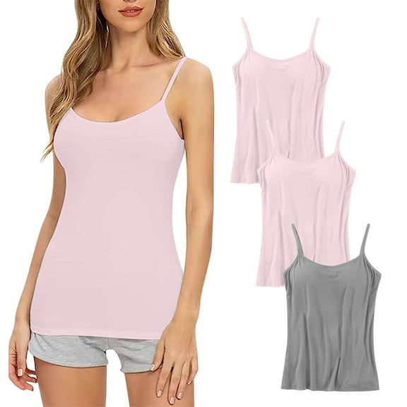 Lmnyox 3 Pack Camisoles for Women Comfortable Camis Undershirt Adjustable Spaghetti Strap Tank Top with Built in Bra