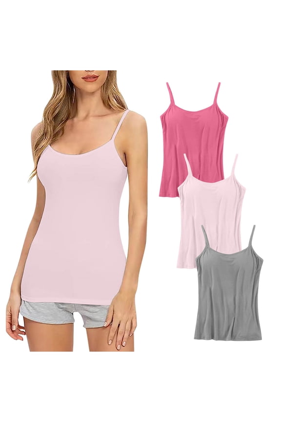 3 Pack Camisoles for Women Comfortable Camis Undershirt Adjustable Spaghetti Strap Tank Top with Built in Bra