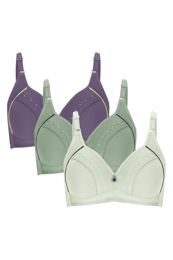 3 Pack Comfort Wireless Bras for Women Adjustable Straps Push Up Bralettes V Neck Everyday Bras