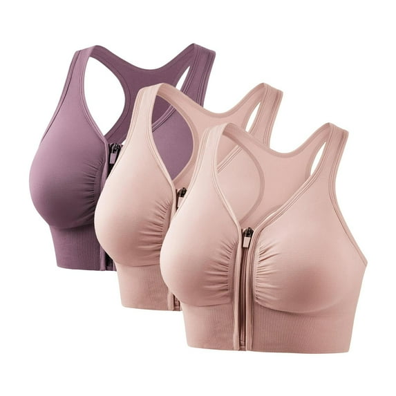 Lmnyox 3 Pack Sport Bra for Women Zip Front Medium Support Workout Bra Racerback Wireless Quick Dry Athletic Bra