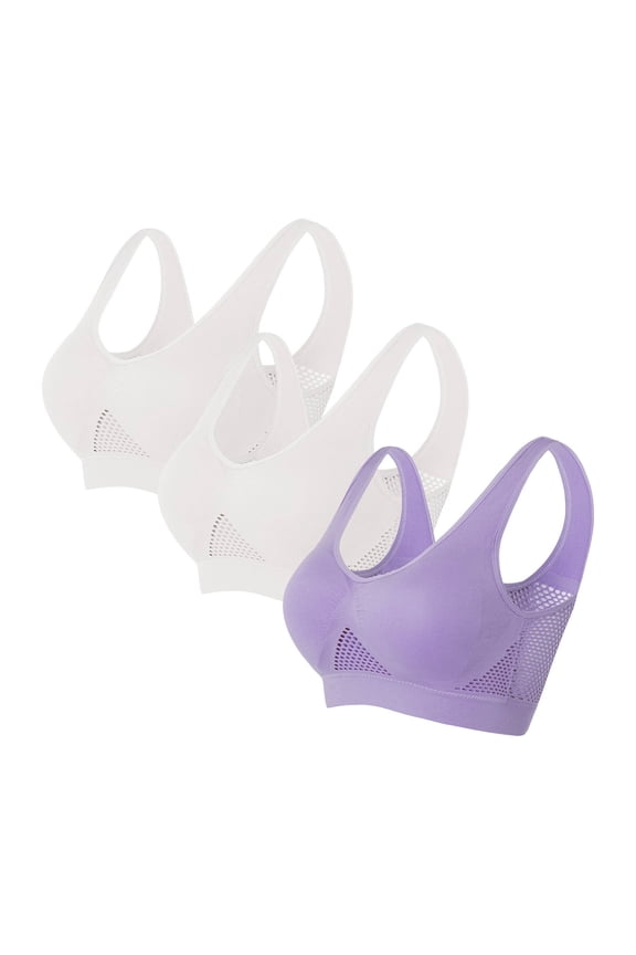 3 Pack Sport Bras for Women Lightweight Breathable Support Yoga Bra Wireless Seamless High Impact Mesh Bra