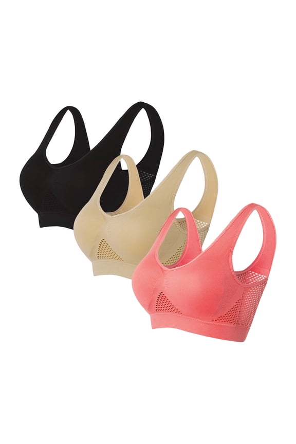 3 Pack Sport Bras for Women Lightweight Breathable Support Yoga Bra Wireless Seamless High Impact Mesh Bra