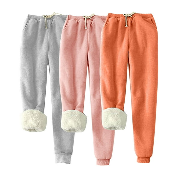 Lmnyox 3 Pack Sweatpants for Women Winter Fleece Lined Drawstring Athletic Pants Thermal Jogger Pants with Pocket