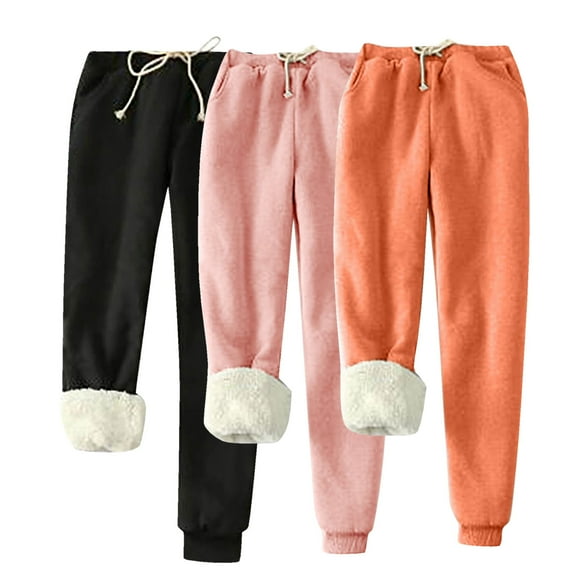Lmnyox 3 Pack Sweatpants for Women Winter Fleece Lined Drawstring Athletic Pants Thermal Jogger Pants with Pocket