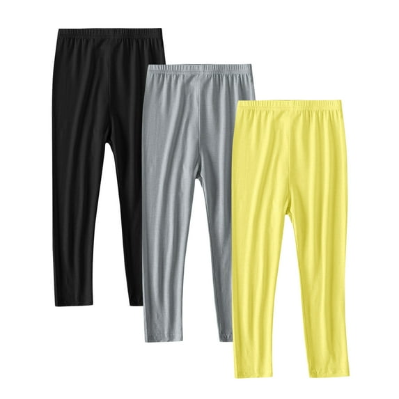 Lmnyox 3 Pack Yoga Pants for Girls Lightweight Stretchy Full Length Leggings Kids Solid Casual Tights Pants