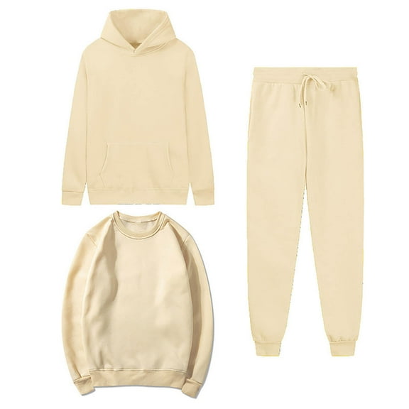 Lmnyox 3 Piece Outfits for Women Long Sleeve Hoodies Crew Neck Pullover and Jogger Pants Set Solid Color Sweatsuit
