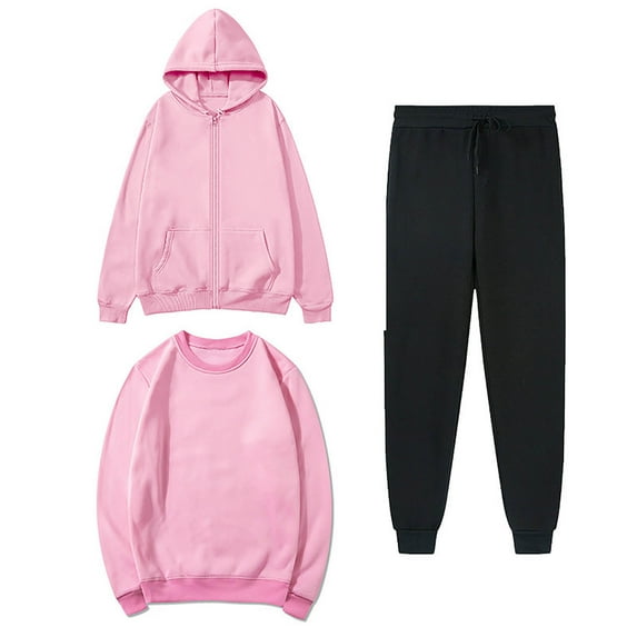 Lmnyox 3 Piece Outfits for Women Long Sleeve Hoodies Crew Neck Pullover and Jogger Pants Set Solid Color Sweatsuit