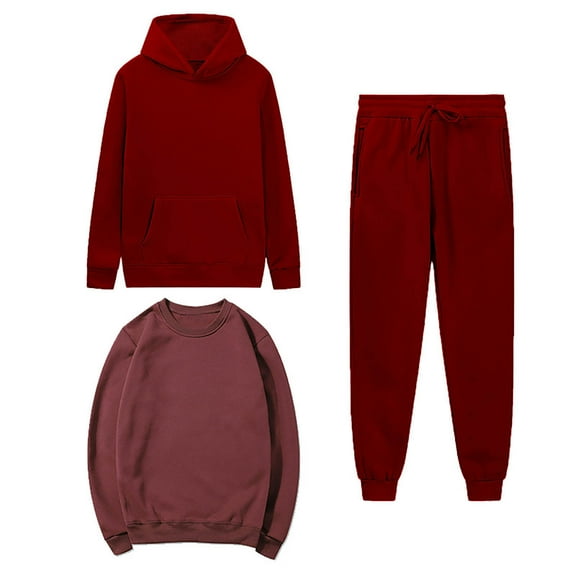 Lmnyox 3 Piece Outfits for Women Long Sleeve Hoodies Crew Neck Pullover and Jogger Pants Set Solid Color Sweatsuit