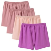 Lmnyox 4 Pack Womens Cotton Boxer Shorts Soft Full Coverage Boy Shorts Comfortable High Waist Underwear