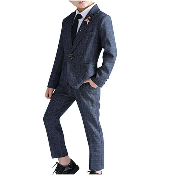 Lmnyox 4 Piece Dressy Suit Set for Boys Include Suit Jacket Dress Pants with Necktie and Brooch Set Formal Clothes