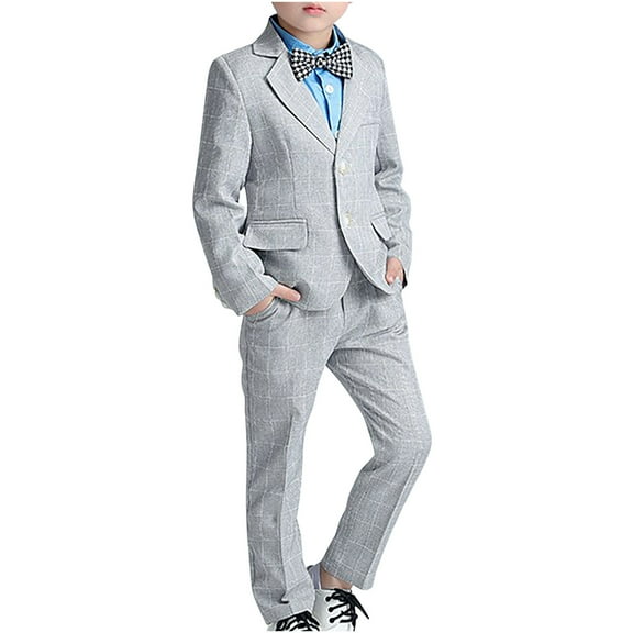 Lmnyox 4 Piece Formal Outfits for Kids Boy's Dressy Suit Set Suit Jacket Dress Shirt Pants and Bowtie Set Dresswear