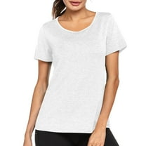 Lmnyox Athletic T Shirt for Women Open Back Short Sleeve Running Sport Tee Casual Basic Crew Neck Workout Tops