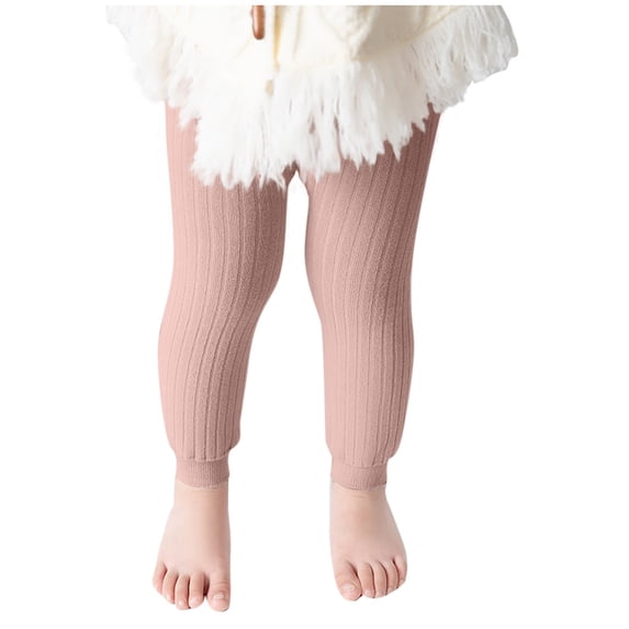 Lmnyox Baby Girl's Leggings Winter Warm Plain Cuffed Ribbed Leggings Elastic Waist Fleece Lined Basic Pants