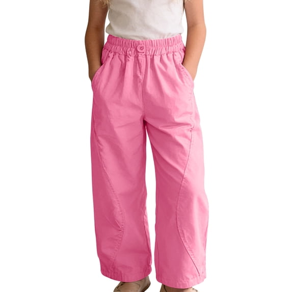 Lmnyox Baby Girl's Wide Leg Pants Baggy Plain Pull On Trousers Toddler Casual Sports Pants with Pockets