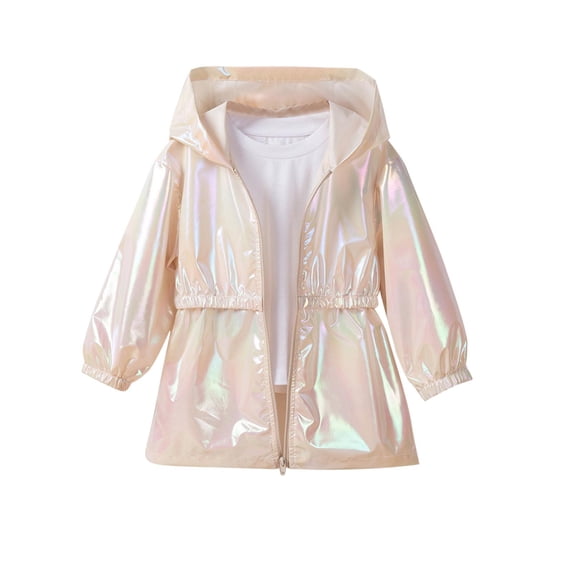 Lmnyox Baby Kid's Hooded Jackets Fashion Shiny Full Zipper Coats Casual Lightweight Long Sleeve Outerwears