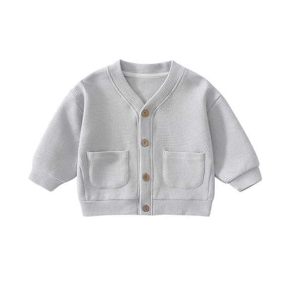 Lmnyox Baby Toddler's Jackets Textured Long Sleeve V Neck Button Down Cardigans Casual Solid Color Outwears