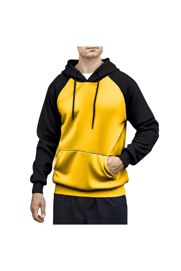 Basic Sweatshirts for Men Color Block Classic Drawstring Hoodies Vintage Pullover Tops with Pocket