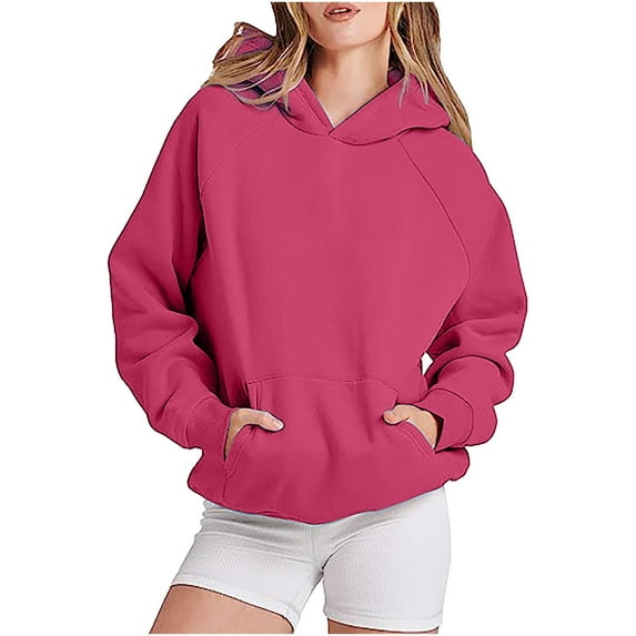 Lmnyox Basic Sweatshirts for Women Soft Comfy Long Sleeve Hoodies Oversized Fall Casual Pullover with Pocket