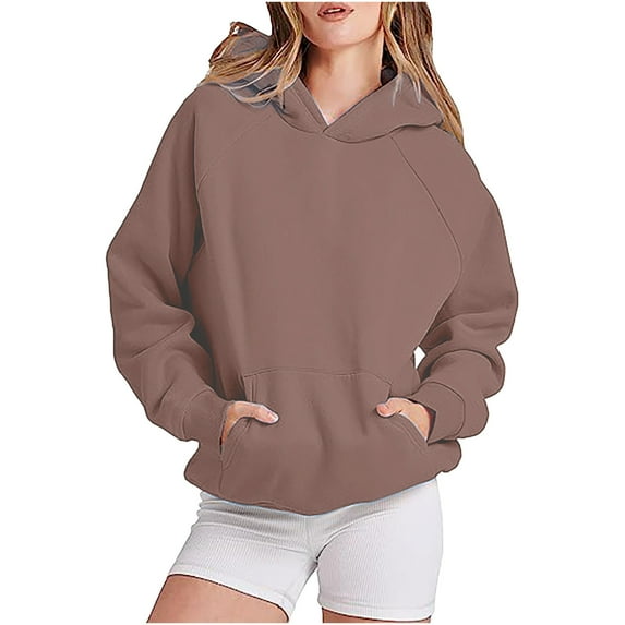 Lmnyox Basic Sweatshirts for Women Soft Comfy Long Sleeve Hoodies Oversized Fall Casual Pullover with Pocket