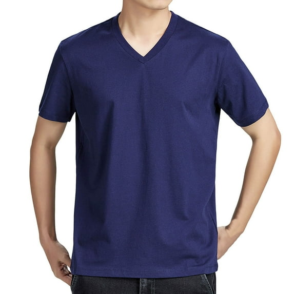 Lmnyox Basic V Neck T Shirt for Men Short Sleeve Solid Color Cotton Tees Tops Summer Casual Loose Shirt